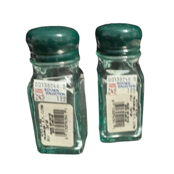 Vintage GEMCO Glass Salt & Pepper Shaker Set 2-Piece Green Tint Square Design - Picture 3 of 6